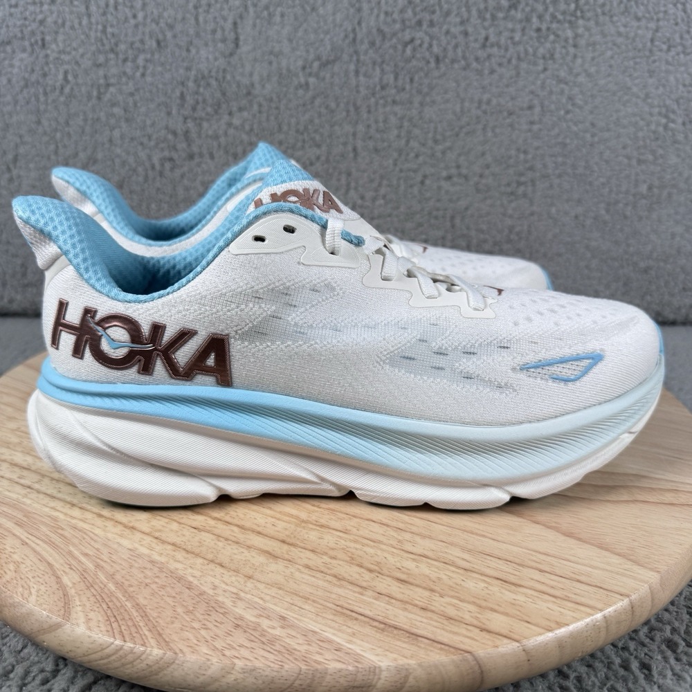Hoka Clifton 9 Womens Size 8 D White Blue Rose Gold Running Shoes 1132211 FTRS